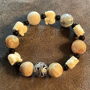 Agate & Obsidian Elephant Bracelet